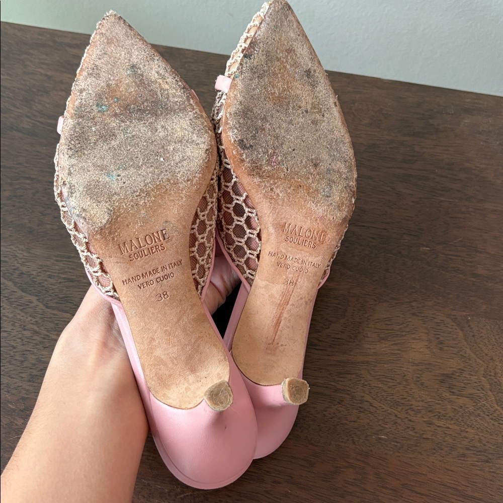 Malone Souliers Missy Mule Pumps EU 38 Pink Heels Slip-On Leather Pointed Toe - Picture 6 of 6